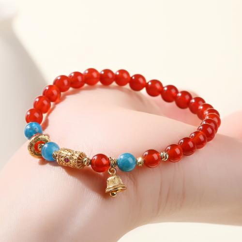 agate rouge bracelet, avec laiton, fait à la main, naturel & différents matériaux pour le choix & pour femme, Longueur:Environ 6-7 pouce, Vendu par PC