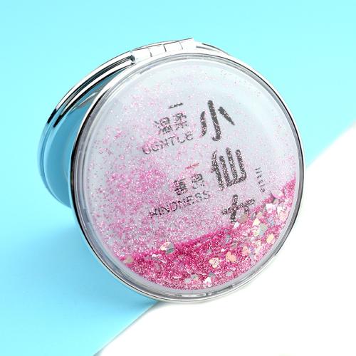 Acrylic Cosmetic Mirror, with PU Leather & Glass, Mini & for woman & double-sided, more colors for choice, 70mm, Sold By PC