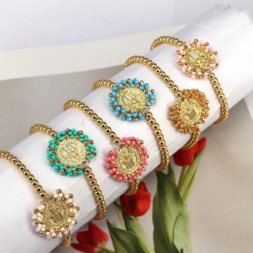 Brass Bracelet, with Knot Cord & Seedbead, gold color plated, Adjustable & fashion jewelry & for woman, more colors for choice, 23x23mm, Length:Approx 15-25 cm, Sold By PC