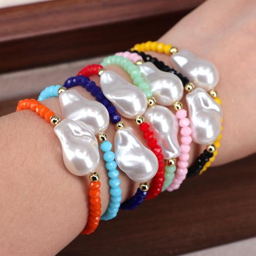 Pulseras de Cristal, con Perlas plásticas & metal, chapado en color dorado, Joyería & para mujer, más colores para la opción, longitud:aproximado 17 cm, Vendido por UD