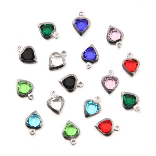 Crystal Pendants, 304 Stainless Steel, with Crystal, Heart, DIY, more colors for choice, 7x10mm, Hole:Approx 1mm, Approx 100PCs/Bag, Sold By Bag