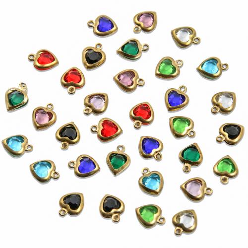 Crystal Pendants, 304 Stainless Steel, with Crystal, Heart, Vacuum Ion Plating, DIY, more colors for choice, 8x10mm, Approx 100PCs/Bag, Sold By Bag