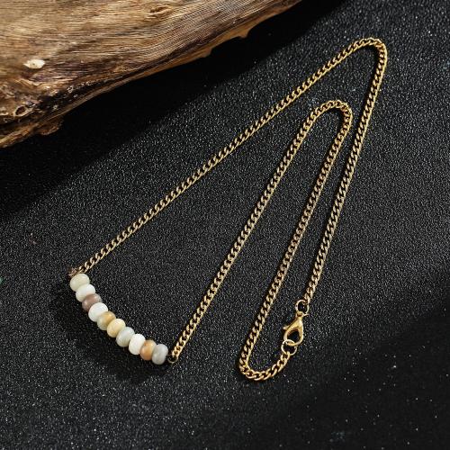 Natural Gemstone Necklace, Brass, with ​Amazonite​, gold color plated, for woman, mixed colors, nickel, lead & cadmium free, Length:46 cm, Sold By PC