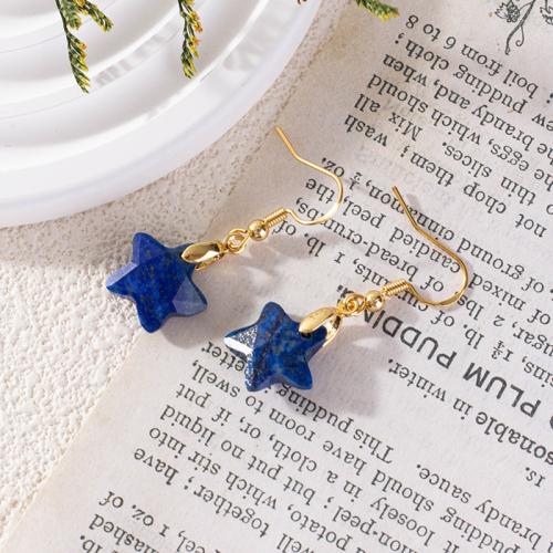 Boucles d'oreilles en pierres précieuses, laiton, avec Lapis lazuli, étoile, Placage, pour femme, plus de couleurs à choisir, protéger l'environnement, sans nickel, plomb et cadmium, 12mm, Vendu par paire