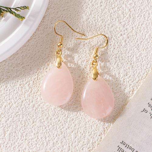 Natural Quartz Earrings, Brass, with Rose Quartz, Teardrop, plated, for woman, more colors for choice, nickel, lead & cadmium free, 12mm, Sold By Pair