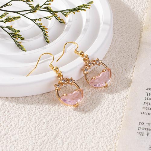 Natural Quartz Earrings, Brass, with Rose Quartz, plated, for woman & with rhinestone, more colors for choice, nickel, lead & cadmium free, 15mm, Sold By Pair