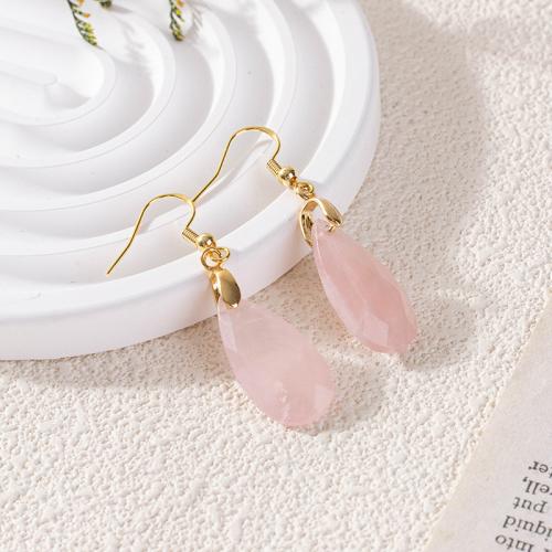 Natural Quartz Earrings, Brass, with Rose Quartz, Teardrop, plated, for woman, more colors for choice, nickel, lead & cadmium free, 23mm, Sold By Pair