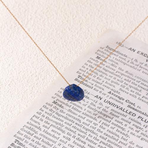 Natural Gemstone Necklace, Brass, with Lapis Lazuli, gold color plated, for woman, blue, nickel, lead & cadmium free, Length:45 cm, Sold By PC