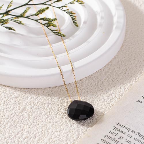 Agate Necklace, Brass, with Black Agate, gold color plated, for woman, black, nickel, lead & cadmium free, Length:46 cm, Sold By PC