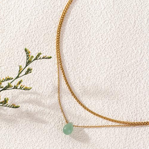 Collier de quartz, laiton, avec Strawberry Quartz, larme, Placage de couleur d'or, pour femme, vert, protéger l'environnement, sans nickel, plomb et cadmium, Longueur:46 cm, Vendu par PC