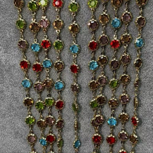 Decorative Beaded Chain, Brass, with Crystal, gold color plated, DIY, mixed colors, nickel, lead & cadmium free, Sold By m