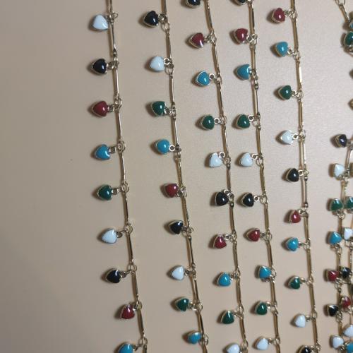 Decorative Beaded Chain, Brass, Heart, gold color plated, DIY & enamel, mixed colors, nickel, lead & cadmium free, Sold By m