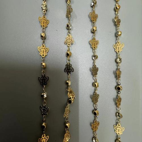 Chaîne de perles de pierre gemme, laiton, papillon, Placage de couleur d'or, DIY & avec strass, protéger l'environnement, sans nickel, plomb et cadmium, Vendu par m