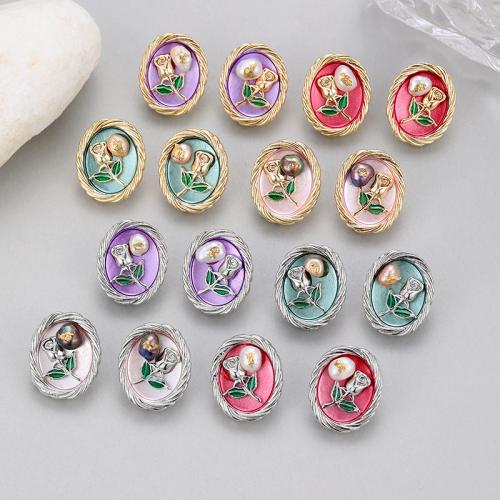 Pendientes de Perlas de Freshwater, metal, con Perlas cultivadas de agua dulce, chapado, para mujer & esmalte, más colores para la opción, libre de níquel, plomo & cadmio, Vendido por Par