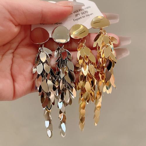 Fashion Fringe Earrings, Brass, Leaf, plated, fashion jewelry & for woman, more colors for choice, 106x16mm, Sold By Pair