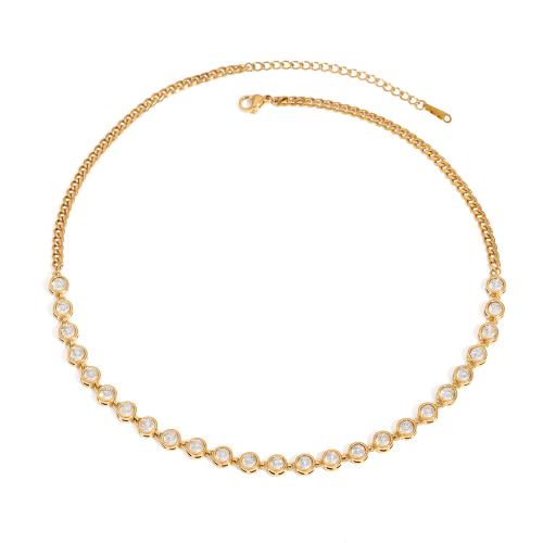 Collar de acero inoxidable de la joyería, acero inoxidable 304, con cúbica circonia, con 1.96 Inch extender cadena, 18K chapado en oro, para mujer, longitud:15.74 Inch, Vendido por UD