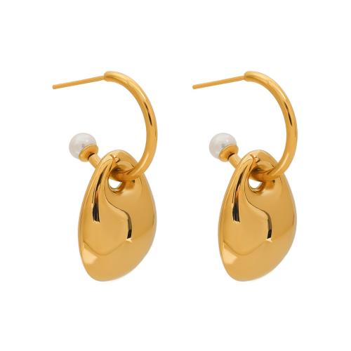 Stainless Steel Drop Earring, 304 Stainless Steel, with Plastic Pearl, 18K gold plated, fashion jewelry & for woman, Sold By Pair