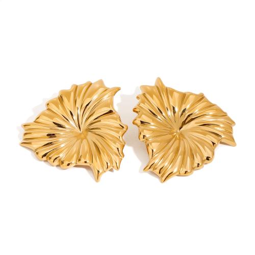 Stainless Steel Stud Earrings, 304 Stainless Steel, Flower, plated, fashion jewelry & for woman, golden, Sold By Pair