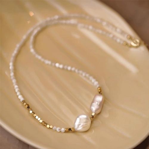 Natural Freshwater Pearl Necklace, Shell, with Freshwater Pearl, handmade, for woman, nickel, lead & cadmium free, Length:45 cm, Sold By PC