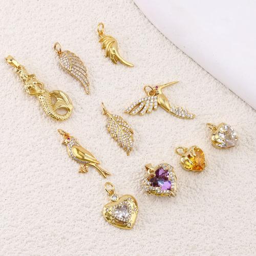 Cubic Zirconia Micro Pave Brass Pendant, with Cubic Zirconia, Vacuum Ion Plating, DIY & with rhinestone, more colors for choice, Sold By PC