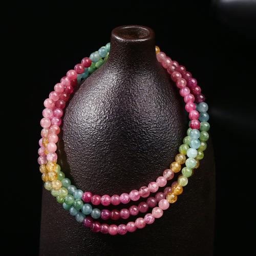 Tourmaline Bracelet, Round, handmade, multilayer & natural & for woman, multi-colored, beads length 3mm, Length:Approx 17 Inch, Sold By PC