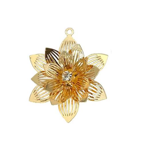 Rhinestone Brass Pendants, Flower, plated, DIY & with rhinestone, more colors for choice, nickel, lead & cadmium free, 25x31mm, Hole:Approx 1.5mm, 10PCs/Bag, Sold By Bag