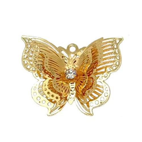 Pendentifs strass en laiton, papillon, Placage, DIY & avec strass, plus de couleurs à choisir, protéger l'environnement, sans nickel, plomb et cadmium, 30x25mm, Trou:Environ 2mm, 10PC/sac, Vendu par sac