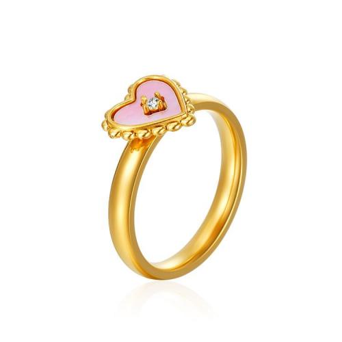 Rhinestone Stainless Steel Finger Ring, 304 Stainless Steel, with Shell, Heart, Vacuum Ion Plating, fashion jewelry & for woman & with rhinestone, more colors for choice, Sold By Pair