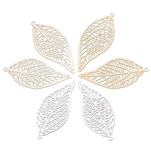 Hollow Brass Pendants, Leaf, plated, DIY, more colors for choice, nickel, lead & cadmium free, 19x43x0.40mm, Approx 100PCs/Bag, Sold By Bag