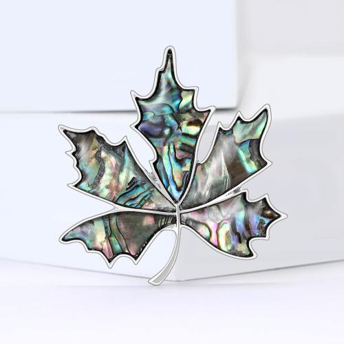 Shell Brooch, Tibetan Style, with Shell, Maple Leaf, silver color plated, for woman, nickel, lead & cadmium free, Sold By PC