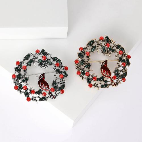 Christmas Brooches, Tibetan Style, Christmas Wreath, plated, for woman & enamel & with rhinestone, more colors for choice, nickel, lead & cadmium free, Sold By PC