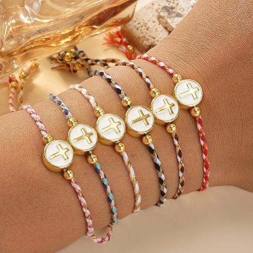 Tibetan Style Bracelet, Cotton Cord, with Tibetan Style, Round, gold color plated, Adjustable & for woman, more colors for choice, Sold By PC