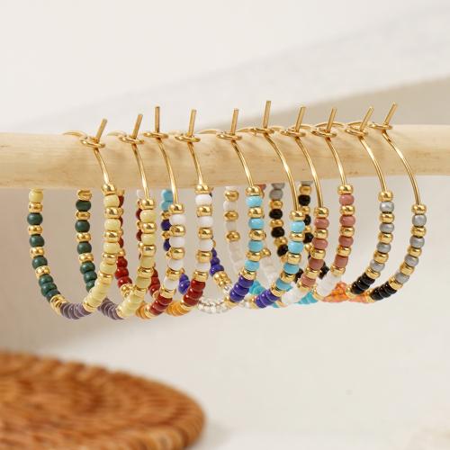 Earring Jewelry, Brass, with Seedbead, Round, gold color plated, for woman, more colors for choice, Sold By Pair