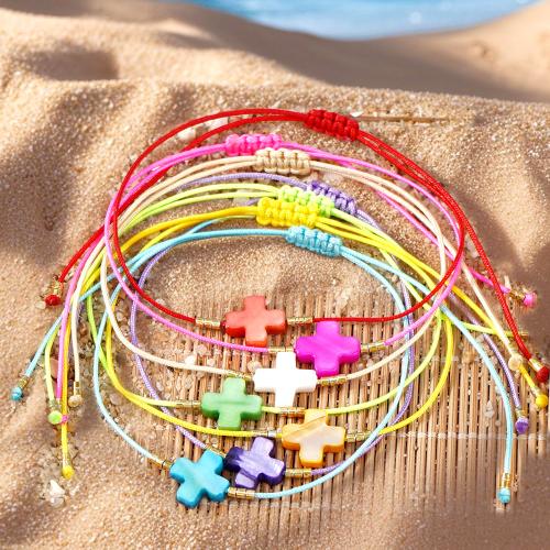 Shell Jewelry Bracelet, Knot Cord, with Shell, Cross, Adjustable & for woman, more colors for choice, Sold By PC