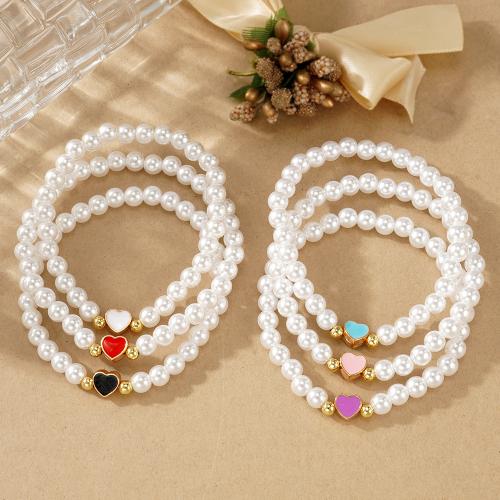 Plastic Bracelet, Plastic Pearl, with Elastic Thread, Heart, different styles for choice & for woman & enamel, more colors for choice, Sold By PC