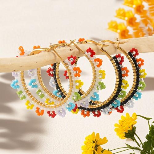 Earring Jewelry, Tibetan Style, with Seedbead, gold color plated, for woman, more colors for choice, nickel, lead & cadmium free, Sold By Pair