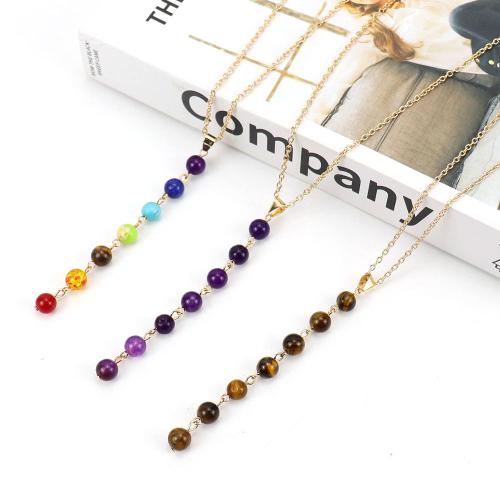 Natural Gemstone Necklace, Tibetan Style, with Natural Stone, gold color plated, fashion jewelry & different materials for choice, more colors for choice, nickel, lead & cadmium free, Sold By PC