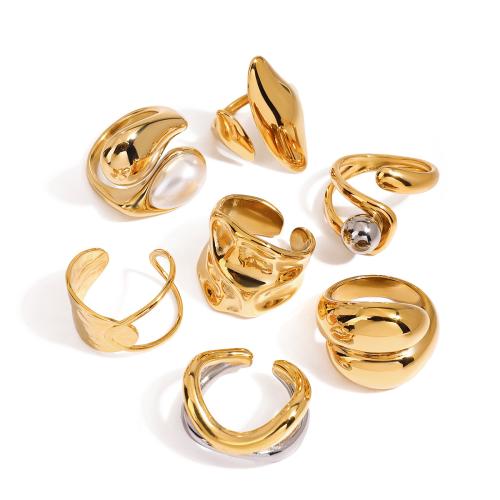 Anillo de dedo de acero inoxidable, acero inoxidable 304, chapado, Joyería & diferentes estilos para la opción & para mujer, dorado, Vendido por UD