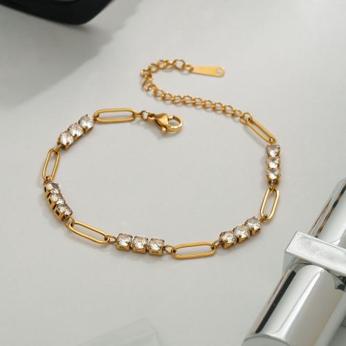 Pulsera de Acero Inoxidable, acero inoxidable 304, con cúbica circonia, chapado en color dorado, Joyería & diferentes estilos para la opción & para mujer, más colores para la opción, Vendido por UD