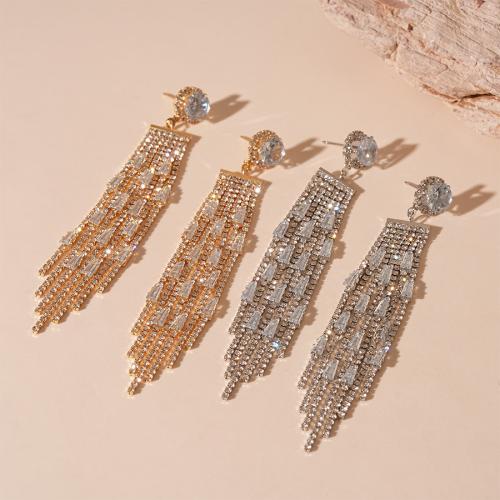 Fashion Fringe Earrings, Brass, with Cubic Zirconia, plated, fashion jewelry & for woman & with rhinestone, more colors for choice, 100x13mm, Sold By Pair