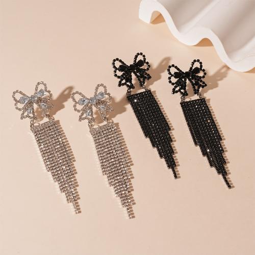 Fashion Fringe Boucles d'oreilles, laiton, avec zircon cubique, Placage, bijoux de mode & pour femme & avec strass, plus de couleurs à choisir, 110x29mm, Vendu par paire