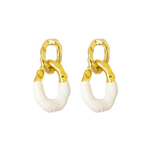 Acrylic Jewelry Earring, Tibetan Style, with PU Leather & Acrylic, plated, fashion jewelry & for woman & hollow, white, 84x40mm, Sold By Pair