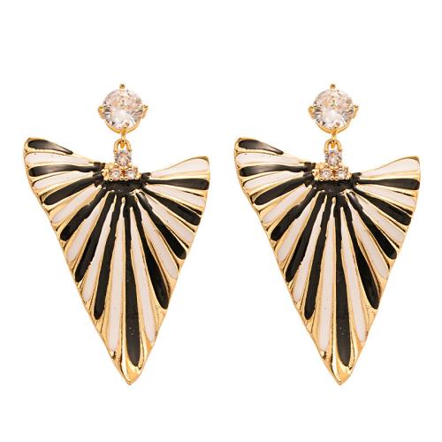 Cubic Zircon (CZ) Drop Earring, Brass, with Cubic Zirconia, Triangle, fashion jewelry & for woman & enamel, golden, 51x33mm, Sold By Pair