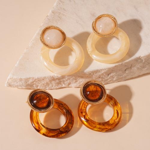 Resin Earring, Tibetan Style, with Resin, Round, plated, fashion jewelry & for woman & hollow, more colors for choice, 33x28mm, Sold By Pair