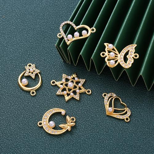 Cubic Zirconia Micro Pave Brass Connector, with Plastic Pearl, Vacuum Ion Plating, DIY & micro pave cubic zirconia & 1/1 loop, more colors for choice, nickel, lead & cadmium free, Sold By PC