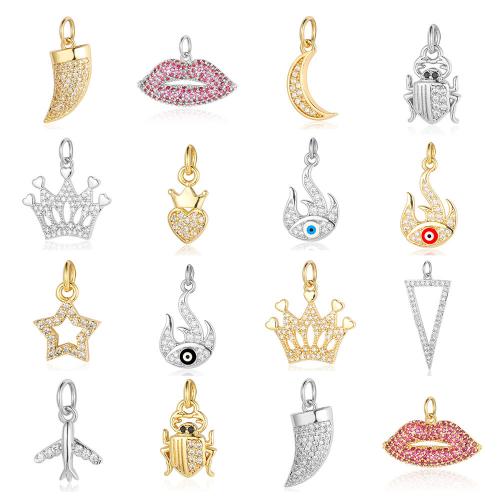 Stainless Steel Pendants, 304 Stainless Steel, Vacuum Ion Plating, DIY & evil eye pattern & micro pave cubic zirconia & enamel, more colors for choice, 3PCs/Bag, Sold By Bag