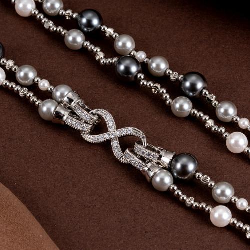 Stainless Steel Jewelry Necklace, 304 Stainless Steel, with Glass Pearl, Vacuum Ion Plating, for woman, Sold By PC