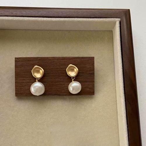 Freshwater Pearl Earrings, Tibetan Style, with Freshwater Pearl, Vacuum Ion Plating, for woman, Sold By Pair