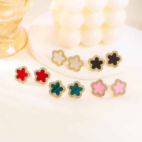 Cubic Zircon (CZ) Stud Earring, Tibetan Style, Vacuum Ion Plating, micro pave cubic zirconia & for woman & enamel, more colors for choice, Sold By Pair