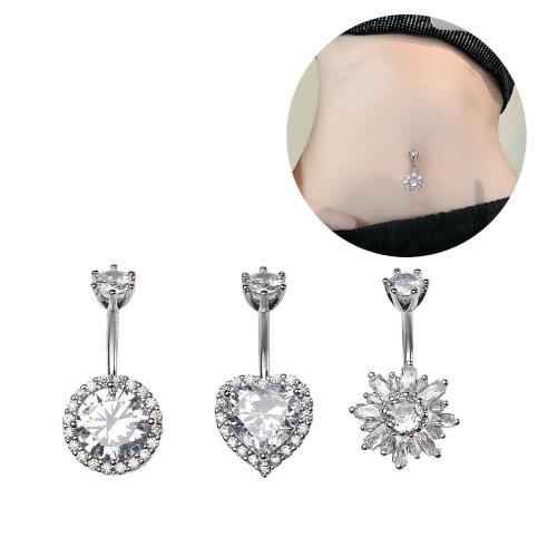 laiton anneau de ventre, Plaqué de platine, styles différents pour le choix & pavé de micro zircon & pour femme, 10mm, Vendu par PC